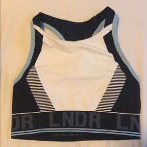 Blue and white LNDR sports bra